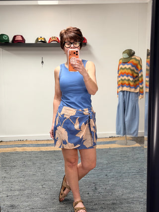 Lorna Bloom Floral Mini Skirt - Lake Blue