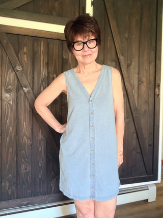 Solace Denim Mini Dress - Indigo-Dresses & RompersZ Supply Solace Denim Mini Dress – Indigo, Ocean Air & Black | VerClare Boutique-Shop the Z Supply Solace Denim Mini Dress in Indigo, Ocean Air Indigo & Black. Soft cotton knit jersey, V-neckline, button-front, mineral wash. Sizes XS–L.-VerClare Boutique