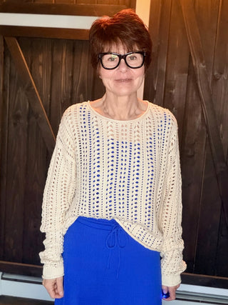 Upland Crochet Sweater - Island Coconut-SweatersUpland Crochet Sweater - Island Coconut | VerClare Boutique | Jenison MI -The Z Supply Upland Crochet Sweater is a beautiful soft open crochet knit long-sleeve sweater featuring a relaxed silhouette, a rolled crew neckline, and ribbed cuffs for subtle structure. Free US shipping on eligible orders. -VerClare Boutique