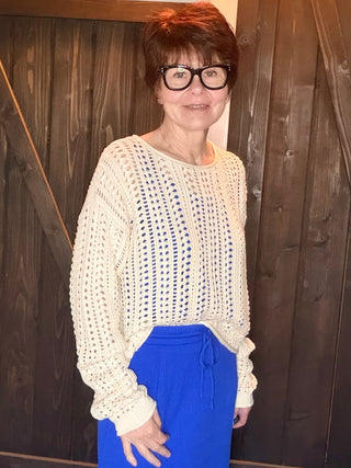 Upland Crochet Sweater - Island Coconut-SweatersUpland Crochet Sweater - Island Coconut | VerClare Boutique | Jenison MI -The Z Supply Upland Crochet Sweater is a beautiful soft open crochet knit long-sleeve sweater featuring a relaxed silhouette, a rolled crew neckline, and ribbed cuffs for subtle structure. Free US shipping on eligible orders. -VerClare Boutique