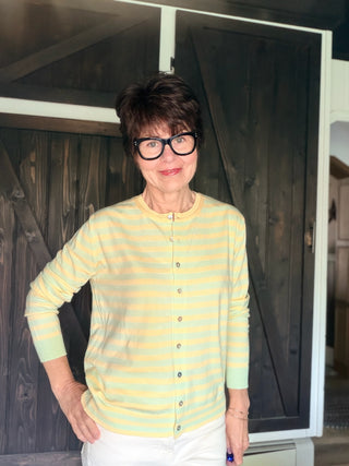 Margaret Kiwi Yellow Cardigan-Sweaters&merci Margaret Long Sleeve Knit Sweater – Kiwi Yellow | VerClare Boutique-Shop the &merci Margaret long sleeve round neck knit sweater in Kiwi Yellow — relaxed fit, rolled hem, cotton-viscose-nylon blend. Sizes S–L. $53.99 at VerClare Boutique.-VerClare Boutique