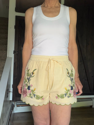 Heather Embroidered Shorts-shortsHeather Embroidered Shorts - Natural | VerClare Boutique-Shop the By Together Heather Embroidered Shorts in Natural. 100% cotton, fully lined, pockets, elastic drawstring waist. Sizes S–L.-VerClare Boutique
