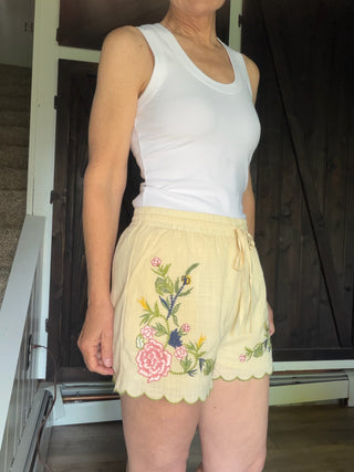 Heather Embroidered Shorts-shortsHeather Embroidered Shorts - Natural | VerClare Boutique-Shop the By Together Heather Embroidered Shorts in Natural. 100% cotton, fully lined, pockets, elastic drawstring waist. Sizes S–L.-VerClare Boutique