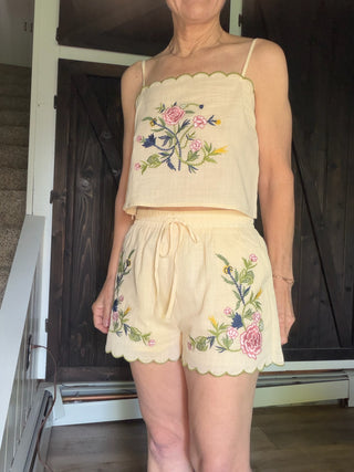 Heather Embroidered Shorts-shortsHeather Embroidered Shorts - Natural | VerClare Boutique-Shop the By Together Heather Embroidered Shorts in Natural. 100% cotton, fully lined, pockets, elastic drawstring waist. Sizes S–L.-VerClare Boutique