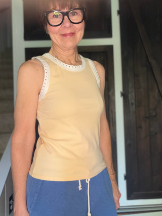 Clarke Rib Tank - Custard-Tops Basic SolidZ Supply Clarke Rib Tank – Custard | VerClare Boutique-Shop the Z Supply Clarke Rib Tank in Custard — feather rib knit, crochet trim, fitted silhouette. Soft, stretchy & feminine. Free US shipping on eligible orders.-VerClare Boutique