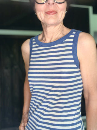 Select Striped Tank - Calpyso Blue Indigo-Tops CasualZ Supply Select Striped Tank – Calypso Blue Indigo | VerClare Boutique-Shop the Z Supply Select Striped Tank in Calypso Blue Indigo — airy knit jersey, bra-friendly straps, fitted silhouette. Free US shipping on eligible orders.-VerClare Boutique