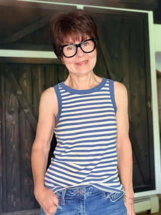 Select Striped Tank - Calpyso Blue Indigo-Tops CasualZ Supply Select Striped Tank – Calypso Blue Indigo | VerClare Boutique-Shop the Z Supply Select Striped Tank in Calypso Blue Indigo — airy knit jersey, bra-friendly straps, fitted silhouette. Free US shipping on eligible orders.-VerClare Boutique