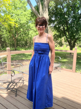 Cornelia Poplin Maxi Dress - Nautical-Dresses & RompersZ Supply Cornelia Poplin Maxi Dress – Nautical | VerClare Boutique-Shop the Z Supply Cornelia Poplin Maxi Dress in Nautical. Smocked bodice, square neckline, side pockets, lightweight cotton poplin. Sizes XS–L.-VerClare Boutique