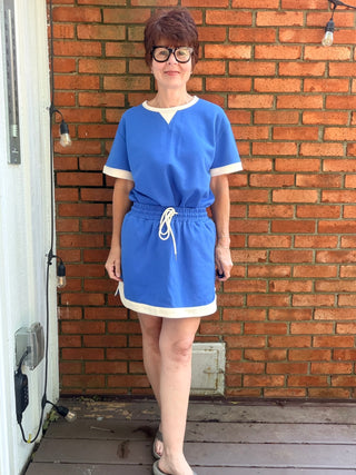 Rylan Knit Mini Skirt - Cobalt Blue-BottomsSHE + SKY Rylan Knit Mini Skirt - Cobalt Blue | VerClare Boutique-Shop the SHE + SKY Rylan Knit Mini Skirt in Cobalt Blue. Soft stretch knit, contrast hem, elastic waist, functional pockets, mini length. Sizes S–L.-VerClare Boutique