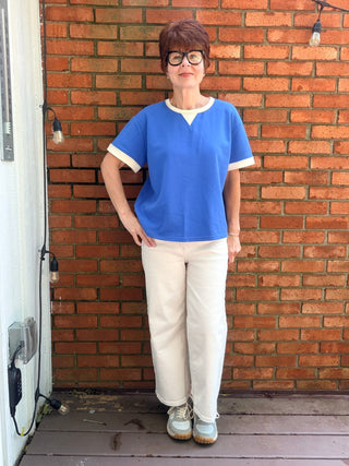 Rylan Short Sleeve Knit Top - Cobalt Blue-Tops Basic SolidSHE + SKY Rylan Short Sleeve Knit Top - Cobalt Blue | VerClare Boutique-Shop the SHE + SKY Rylan Short Sleeve Knit Top in Cobalt Blue. Soft stretch knit, contrast band trim, crew neck, flattering everyday silhouette. Sizes S–L.-VerClare Boutique
