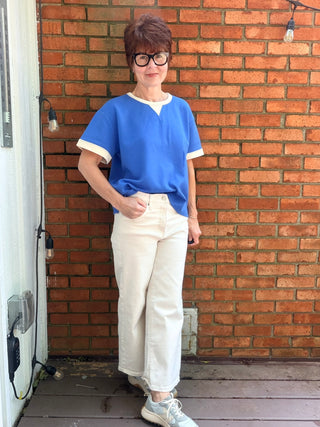Rylan Short Sleeve Knit Top - Cobalt Blue-Tops Basic SolidSHE + SKY Rylan Short Sleeve Knit Top - Cobalt Blue | VerClare Boutique-Shop the SHE + SKY Rylan Short Sleeve Knit Top in Cobalt Blue. Soft stretch knit, contrast band trim, crew neck, flattering everyday silhouette. Sizes S–L.-VerClare Boutique