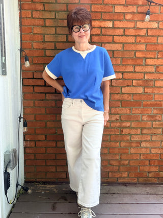 Rylan Short Sleeve Knit Top - Cobalt Blue-Tops Basic SolidSHE + SKY Rylan Short Sleeve Knit Top - Cobalt Blue | VerClare Boutique-Shop the SHE + SKY Rylan Short Sleeve Knit Top in Cobalt Blue. Soft stretch knit, contrast band trim, crew neck, flattering everyday silhouette. Sizes S–L.-VerClare Boutique