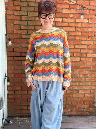 Katalina Color Block Sweater - Taupe Multi-SweatersButtermelon Katalina Color Block Sweater - Taupe Multi | VerClare Boutique-Shop the Buttermelon Katalina Color Block Sweater in Taupe Multi. 100% cotton knit, bold color block design, relaxed everyday fit. Sizes S–L.-VerClare Boutique