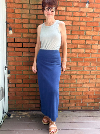 Gail Jersey Denim Midi Skirt - Indigo-BottomsZ Supply Gail Jersey Denim Midi Skirt - Indigo | VerClare Boutique-Shop the Z Supply Gail Jersey Denim Midi Skirt in Indigo — soft 100% cotton jersey knit with a body-skimming silhouette, elastic waist, and mineral wash finish. Free US shipping.-VerClare Boutique