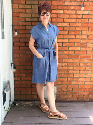 Be Cool Annalise Mini Denim Look Dress - Medium Wash