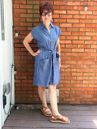 Annalise Mini Denim Look Dress - Med Wash-Dresses & RompersBe Cool Annalise Mini Denim Look Dress - Medium Wash | VerClare Boutique-Shop the Be Cool Annalise Mini Denim Look Dress in Medium Wash. 100% Tencel, button-up, collared neck, tie waist, patch pockets, mini length. Sizes S–L.-VerClare Boutique