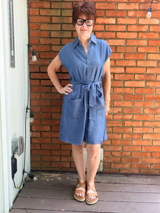 Annalise Mini Denim Look Dress - Med Wash-Dresses & RompersBe Cool Annalise Mini Denim Look Dress - Medium Wash | VerClare Boutique-Shop the Be Cool Annalise Mini Denim Look Dress in Medium Wash. 100% Tencel, button-up, collared neck, tie waist, patch pockets, mini length. Sizes S–L.-VerClare Boutique