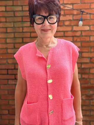 Vanessa Buttons Sweater Vest - Guava-ALL SALES FINAL-SweatersVanessa Buttons Sweater Vest – Guava | Wishlist – VerClare Boutique-Shop the Wishlist Vanessa Buttons Sweater Vest in Guava. Soft knit, statement buttons, front pockets, true-to-size fit. Sizes S–L at VerClare Boutique.-VerClare Boutique