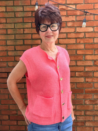Vanessa Buttons Sweater Vest - Guava-ALL SALES FINAL-SweatersVanessa Buttons Sweater Vest – Guava | Wishlist – VerClare Boutique-Shop the Wishlist Vanessa Buttons Sweater Vest in Guava. Soft knit, statement buttons, front pockets, true-to-size fit. Sizes S–L at VerClare Boutique.-VerClare Boutique