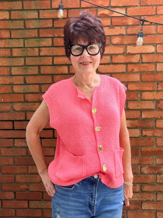 Vanessa Buttons Sweater Vest - Guava-ALL SALES FINAL-SweatersVanessa Buttons Sweater Vest – Guava | Wishlist – VerClare Boutique-Shop the Wishlist Vanessa Buttons Sweater Vest in Guava. Soft knit, statement buttons, front pockets, true-to-size fit. Sizes S–L at VerClare Boutique.-VerClare Boutique