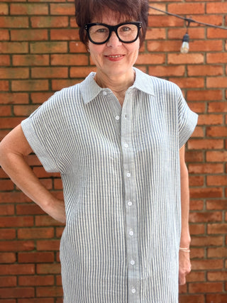 Crescent Dress - Sailor Blue Stripe-Dresses & RompersThread & Supply Crescent Dress - Sailor Blue Stripe | VerClare Boutique-Shop the Thread & Supply Crescent Dress in Sailor Blue Stripe. Soft knit, sleeveless, easy pull-on, relaxed everyday silhouette. Sizes S–L.-VerClare Boutique