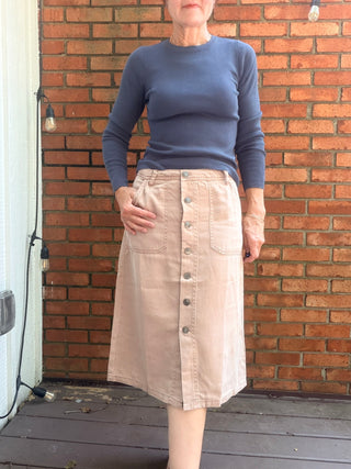 Pyrah Tencel Button Skirt - 3 Colors-BottomsPyrah Tencel Button Skirt | Cocoa, Charcoal & Mauve – Be Cool | VerClare Boutique-Shop the Be Cool Pyrah Tencel Button Skirt — garment-washed Tencel blend, paneled silhouette, true to size. Cocoa, Dark Charcoal & Mauve. Sizes S–L.-VerClare Boutique