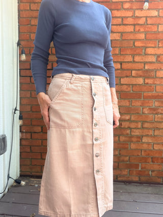 Pyrah Tencel Button Skirt - 3 Colors-BottomsPyrah Tencel Button Skirt | Cocoa, Charcoal & Mauve – Be Cool | VerClare Boutique-Shop the Be Cool Pyrah Tencel Button Skirt — garment-washed Tencel blend, paneled silhouette, true to size. Cocoa, Dark Charcoal & Mauve. Sizes S–L.-VerClare Boutique