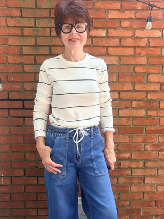 Alder Top - Ivory/Black-Tops Basic SolidAlder Top | Ivory/Black Soft Knit Long-Sleeve – Thread & Supply | VerClare Boutique-Shop the Thread & Supply Alder Top in Ivory/Black — a super-soft rayon blend crew neck with a relaxed fit. Sizes S–XL. Ships fast from VerClare Boutique.-VerClare Boutique