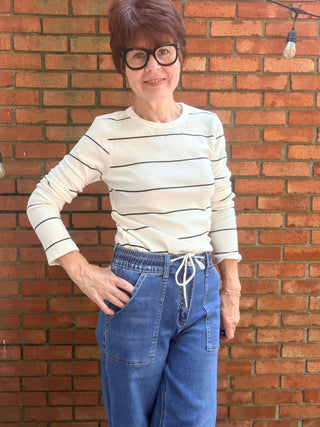 Alder Top - Ivory/Black-Tops Basic SolidAlder Top | Ivory/Black Soft Knit Long-Sleeve – Thread & Supply | VerClare Boutique-Shop the Thread & Supply Alder Top in Ivory/Black — a super-soft rayon blend crew neck with a relaxed fit. Sizes S–XL. Ships fast from VerClare Boutique.-VerClare Boutique