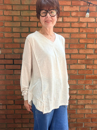 Linden Long Sleeve Top - 3 Colors-Tops Basic SolidLinden Long Sleeve Top | Natural, Navy & Seagrass V-Neck – Wasabi & Mint | VerClare Boutique-Shop the Wasabi & Mint Linden Long Sleeve Top — V-neck, relaxed fit, 62% rayon blend. Available in Natural, Navy & Seagrass. Sizes S–L. Ships fast.-VerClare Boutique