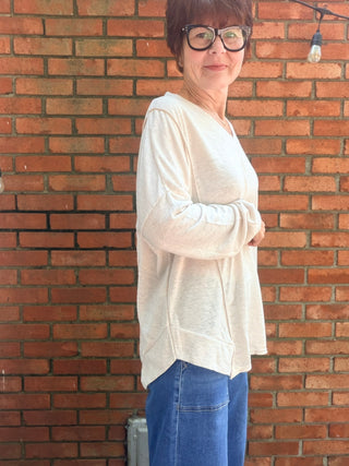 Linden Long Sleeve Top - 3 Colors-Tops Basic SolidLinden Long Sleeve Top | Natural, Navy & Seagrass V-Neck – Wasabi & Mint | VerClare Boutique-Shop the Wasabi & Mint Linden Long Sleeve Top — V-neck, relaxed fit, 62% rayon blend. Available in Natural, Navy & Seagrass. Sizes S–L. Ships fast.-VerClare Boutique