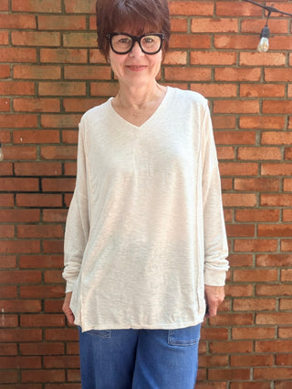 Linden Long Sleeve Top - 3 Colors-Tops Basic SolidLinden Long Sleeve Top | Natural, Navy & Seagrass V-Neck – Wasabi & Mint | VerClare Boutique-Shop the Wasabi & Mint Linden Long Sleeve Top — V-neck, relaxed fit, 62% rayon blend. Available in Natural, Navy & Seagrass. Sizes S–L. Ships fast.-VerClare Boutique