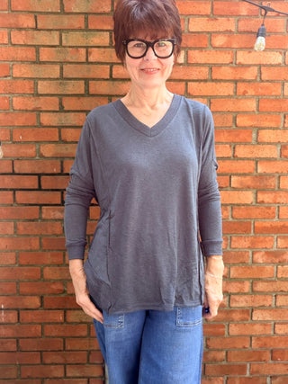 Linden Long Sleeve Top - 3 Colors-Tops Basic SolidLinden Long Sleeve Top | Natural, Navy & Seagrass V-Neck – Wasabi & Mint | VerClare Boutique-Shop the Wasabi & Mint Linden Long Sleeve Top — V-neck, relaxed fit, 62% rayon blend. Available in Natural, Navy & Seagrass. Sizes S–L. Ships fast.-VerClare Boutique