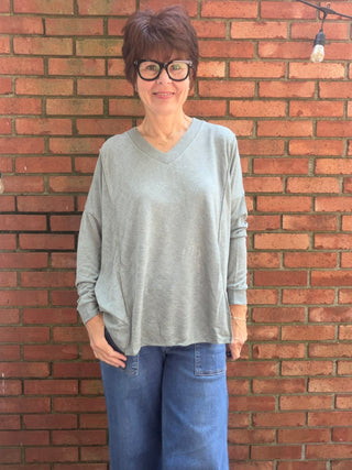 Linden Long Sleeve Top - 3 Colors-Tops Basic SolidLinden Long Sleeve Top | Natural, Navy & Seagrass V-Neck – Wasabi & Mint | VerClare Boutique-Shop the Wasabi & Mint Linden Long Sleeve Top — V-neck, relaxed fit, 62% rayon blend. Available in Natural, Navy & Seagrass. Sizes S–L. Ships fast.-VerClare Boutique