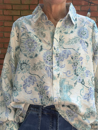 Whitney Cornflower Blouse - Blue-Tops CasualWhitney Cornflower Blouse | Blue Floral Woven Top – Entro | VerClare Boutique-Shop the Entro Whitney Cornflower Blouse in blue — a lightweight floral woven top with button-down front & collared neckline. True to size. Sizes S–L.-VerClare Boutique