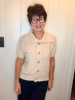 Libby Short Sleeve Collar Knit Sweater-SweatersCream Short Sleeve Collared Sweater | VerClare Boutique-Shop the Libby cream short-sleeve collared sweater in a versatile 100% acrylic knit. An easy polished style available in sizes S, M, and L.-VerClare Boutique