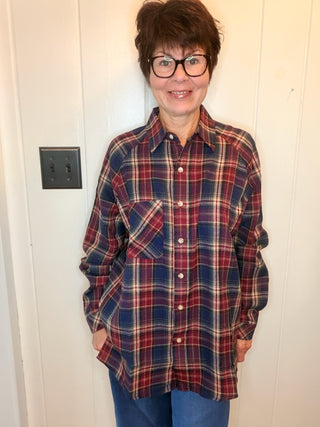 Francine Oversize Button Down-Tops CasualOversized Flannel Button-Down Shirt | VerClare Boutique-Shop the Francine oversized flannel button-down with a soft brushed feel, chest pocket, and longer layering length. Available in sizes S, M, and L.-VerClare Boutique