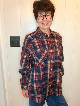 Francine Oversize Button Down-Tops CasualOversized Flannel Button-Down Shirt | VerClare Boutique-Shop the Francine oversized flannel button-down with a soft brushed feel, chest pocket, and longer layering length. Available in sizes S, M, and L.-VerClare Boutique
