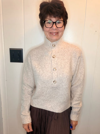 Jenny Mock Neck Sweater-SweatersMarled Knit Mock Neck Sweater | VerClare Boutique-Shop the marled knit mock neck sweater with a button placket, dropped shoulders, ribbed trim, and relaxed boxy fit. Available in sizes S–L.-VerClare Boutique