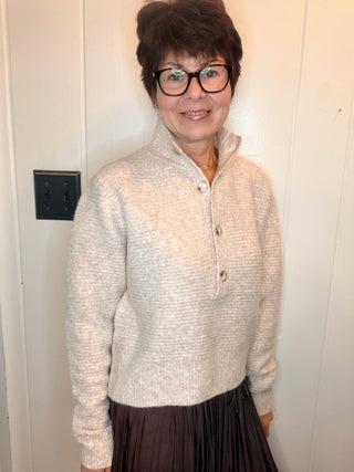 Jenny Mock Neck Sweater-SweatersMarled Knit Mock Neck Sweater | VerClare Boutique-Shop the marled knit mock neck sweater with a button placket, dropped shoulders, ribbed trim, and relaxed boxy fit. Available in sizes S–L.-VerClare Boutique
