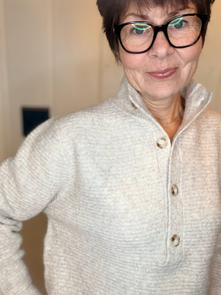 Jenny Mock Neck Sweater-SweatersMarled Knit Mock Neck Sweater | VerClare Boutique-Shop the marled knit mock neck sweater with a button placket, dropped shoulders, ribbed trim, and relaxed boxy fit. Available in sizes S–L.-VerClare Boutique