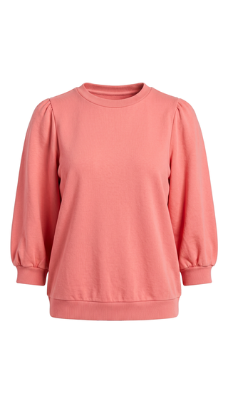 Malia Puff Sleeve Top - Coral-Tops Basic SolidMalia Puff Sleeve Top - Coral | VerClare Boutique | Jenison MI -Puff Sleeve Top is a beautiful soft French terry knit pull-over top featuring 3/4 puff sleeves, volume sleeve detail, and a garment-washed finish for an ultra-soft touch. Free US shipping from VerClare Boutique.-VerClare Boutique