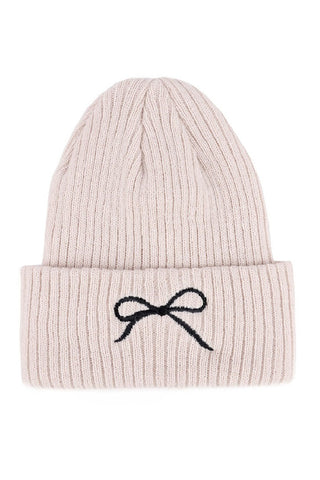 Coquette Bow Embroidered Knitted Beanie - 3 Colors-Accessories-VerClare Boutique