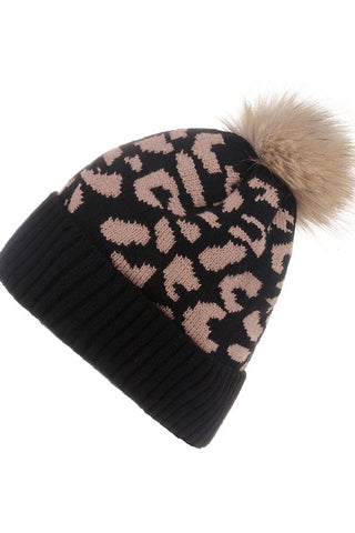 Leopard Pattern Knit Beanie-Accessories-VerClare Boutique