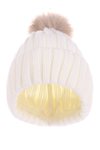 Ribbed Knitted Pom Pom Beanie - 3 Colors-Accessories-VerClare Boutique
