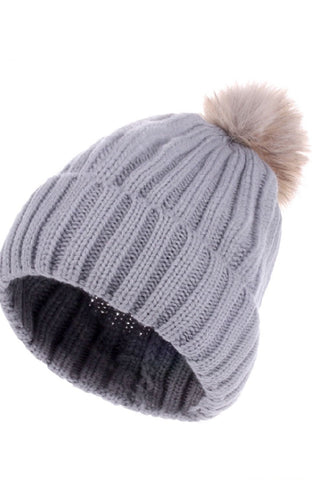 Ribbed Knitted Pom Pom Beanie - 3 Colors-Accessories-VerClare Boutique