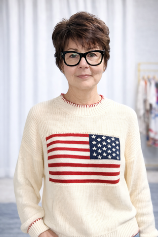 American Flag Sweater - White-SweatersAmerican Flag Sweater - White | VerClare Boutique | Jenison MI -Show your stripes — literally. The By Together American Flag Sweater in White is a fun, feel-good piece that brings a little patriotic spirit to your everyday wardrobe. Crafted in a soft knit with a classic American flag design, this sweater is casual enough for weekend wear but styled enough to make a statement. Free US shipping from VerClare Boutique on eligible orders.-VerClare Boutique