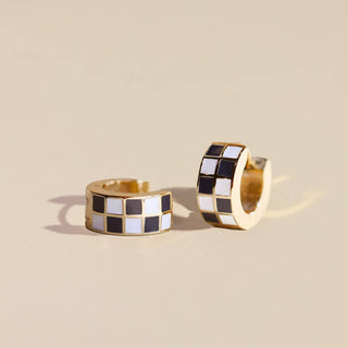 Black & White Checkered Enamel Huggies-Accessories-VerClare Boutique
