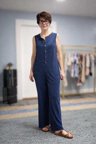 Fiona Jersey Denim Jumpsuit - Indigo