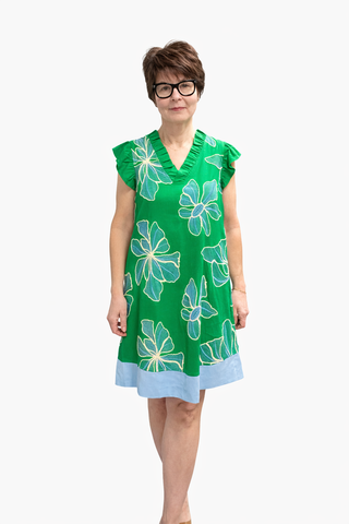 Luisa Ruffled V-Neck Floral Embroidered Shift Dress-Dresses & RompersLuisa Ruffled V-Neck Floral Embroidered Shift Dress | VerClare Boutique | Jenison MI-Beautiful embroidered floral print featuring a ruffled v-neck, flutter sleeves, large embroidered flowers and a solid contrast banded hem. It is designed with a straight, relaxed silhouette. Free US shipping from VerClare Boutique on eligible orders.-VerClare Boutique